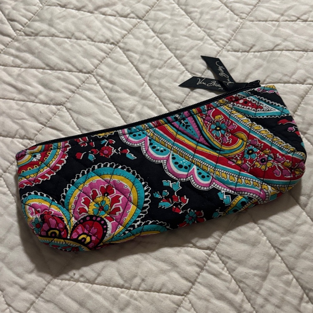 Vera Bradley Black Paisley Cosmetic Pouch with Pink, Turquoise & Yellow Accents